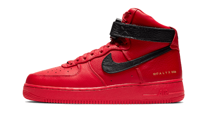 Red and black nike 2025 air force 1 high tops