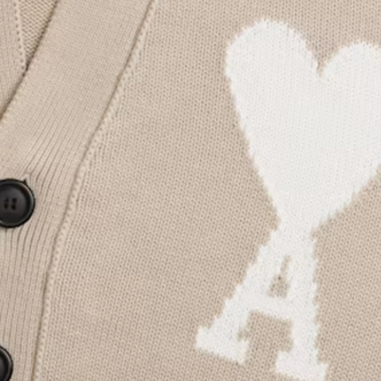 Close up of Ami Paris Ami De Coeur ADC Beige White Cardigan