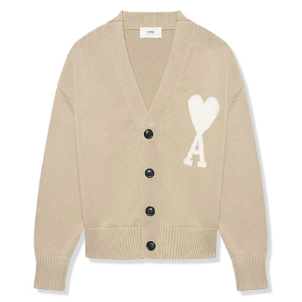 Image of Ami Paris Ami De Coeur ADC Beige White Cardigan
