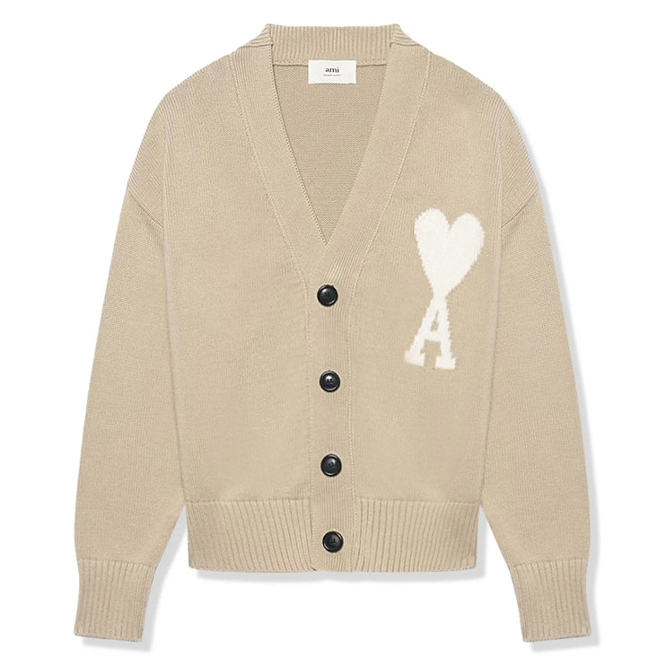 Image of Ami Paris Ami De Coeur ADC Beige White Cardigan