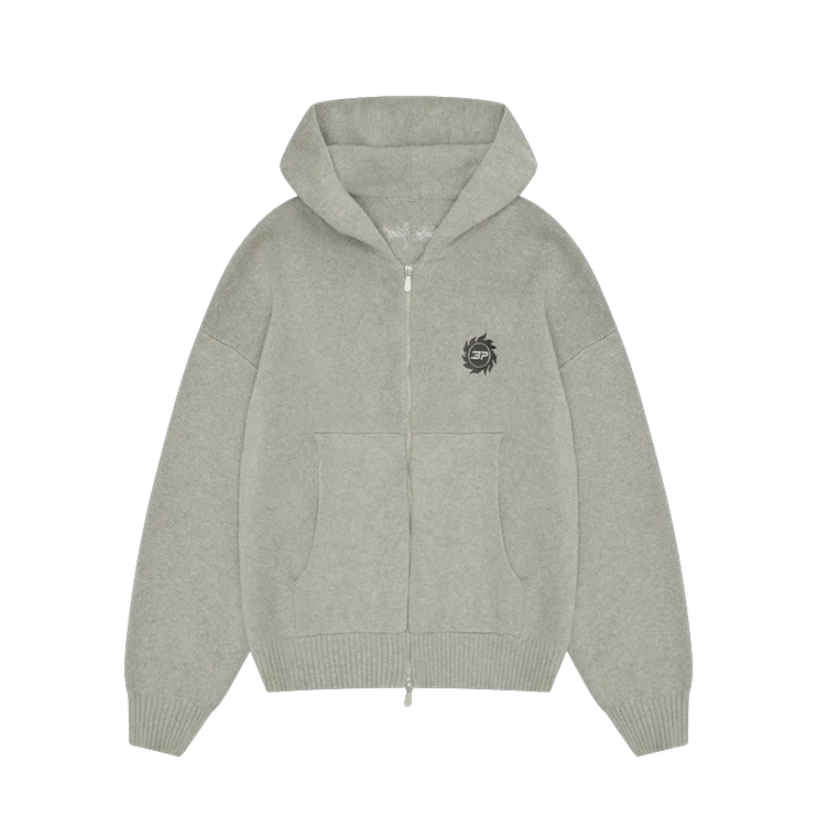 Sun Logo Knit Zip-Up Hoodie Heather Grey