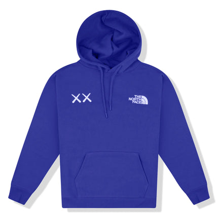 Front view of Kaws x The North Face Popover Bolt Blue Hoodie