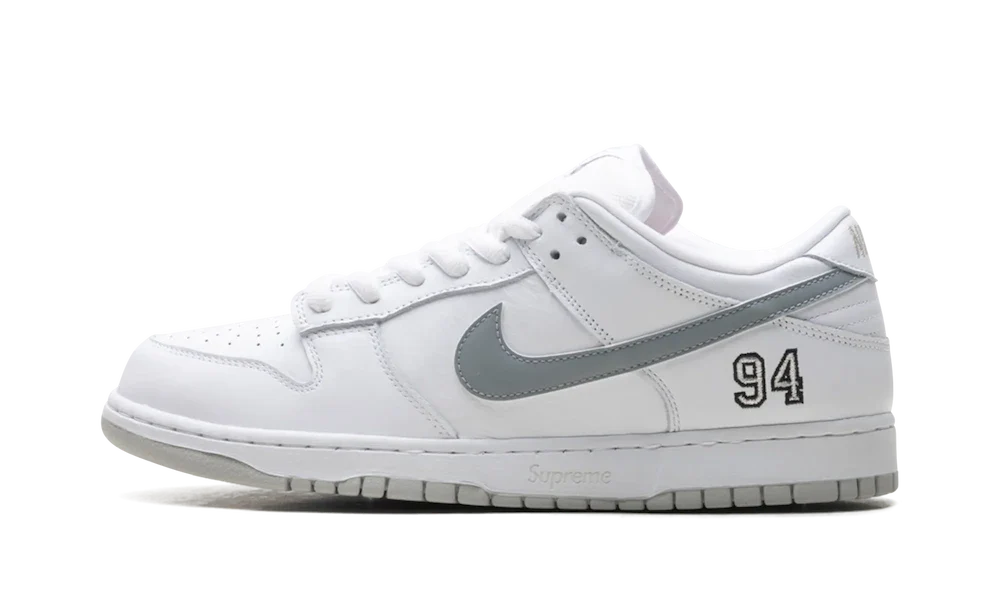 Nike SB Dunk Low Supreme White Metallic Silver