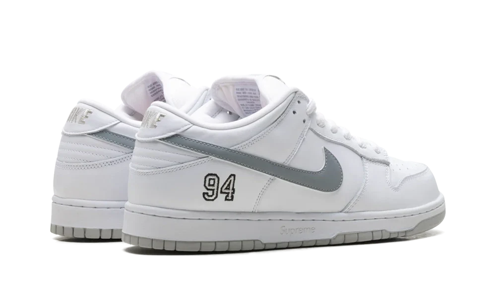 Nike SB Dunk Low Supreme White Metallic Silver