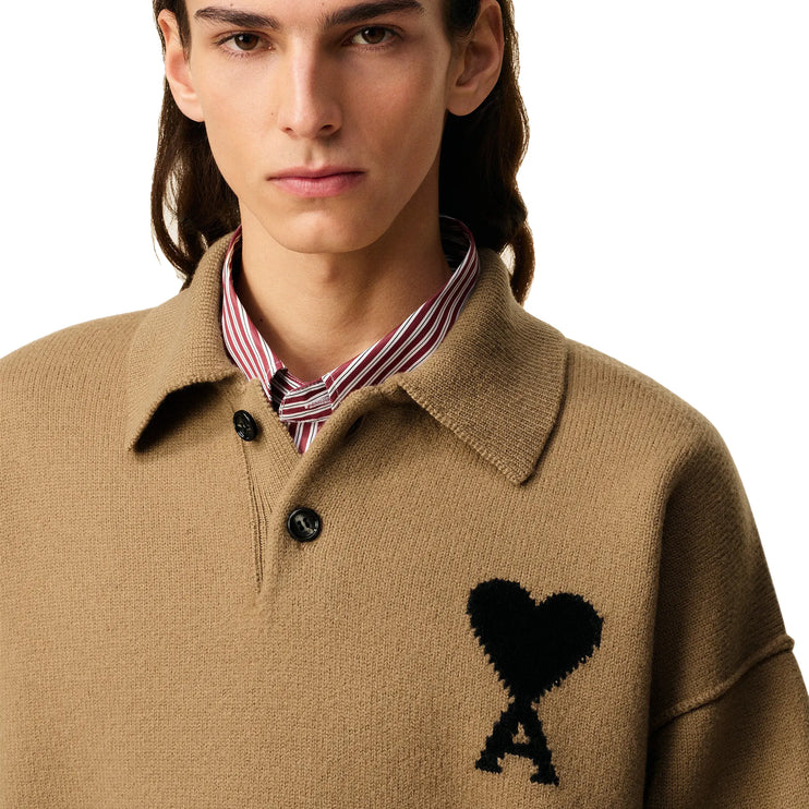 Detailed View of Ami Paris ADC Knitted Tan Polo Sweatshirt  UPL409-018-288