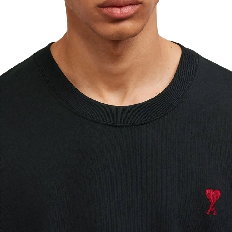 Detail view of Ami Paris Ami De Coeur Black Red T Shirt bfuts001724