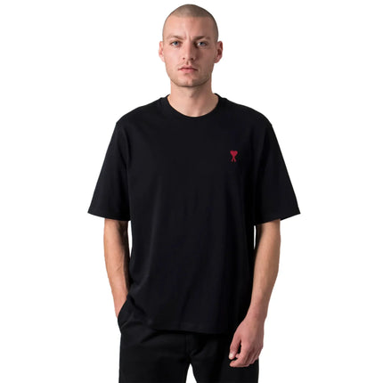 Front view of Ami Paris Ami De Coeur Black Red T Shirt bfuts001724