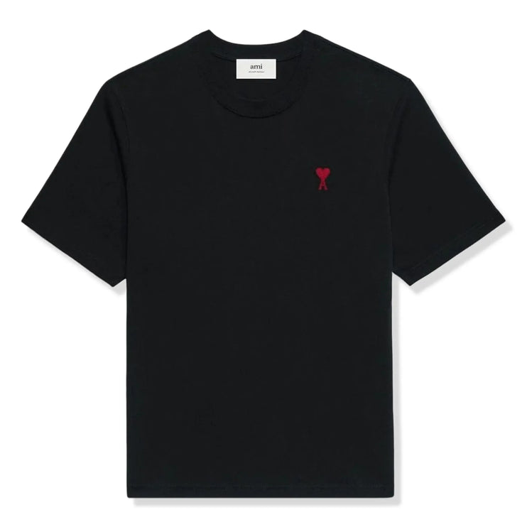 Front view of Ami Paris Ami De Coeur Black Red T Shirt bfuts001724