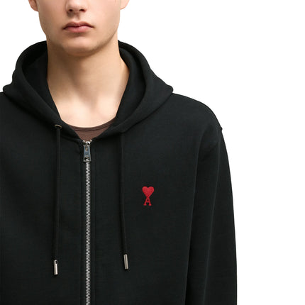Model detail view of Ami Paris Ami De Coeur Cotton Black Zip-Up Hoodie USW415747001