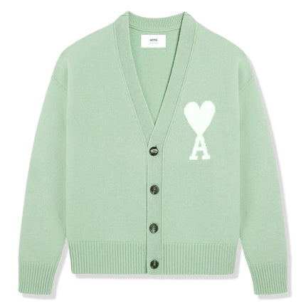 Front view of Ami Paris Ami De Coeur Green Cardigan
