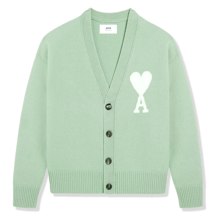 Front view of Ami Paris Ami De Coeur Green Cardigan