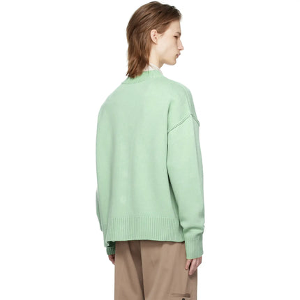 Model back view of Ami Paris Ami De Coeur Green Cardigan