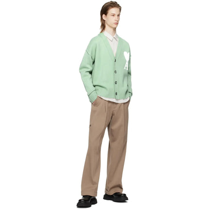 Model view of Ami Paris Ami De Coeur Green Cardigan