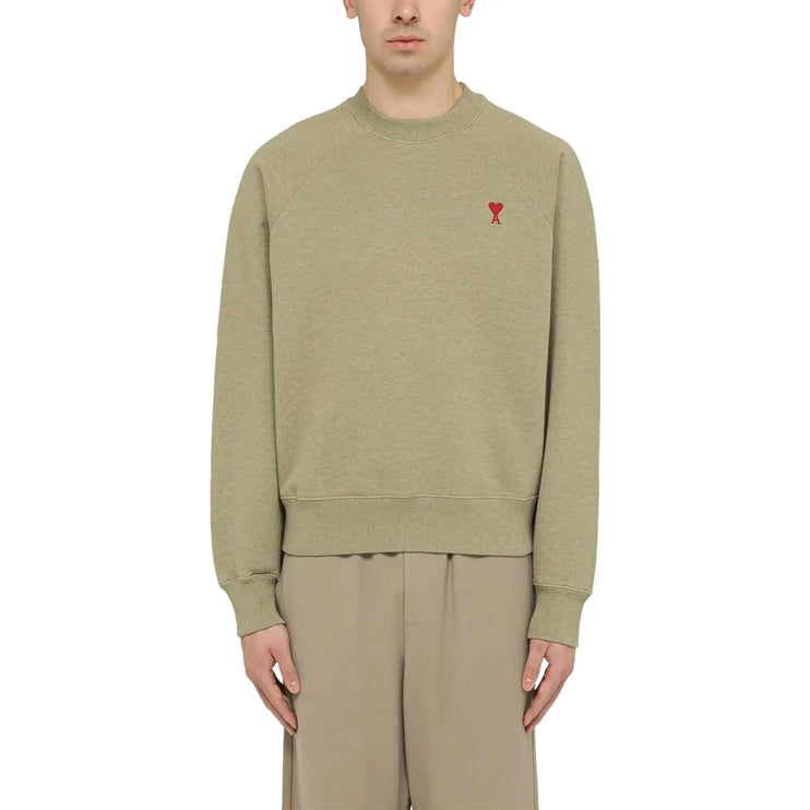 Model front view of Ami Paris Ami De Coeur Green Sweatshirt E24USW005747