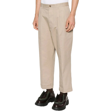 Model Front Side View of Ami Paris Carrot Oversized Trousers Beige