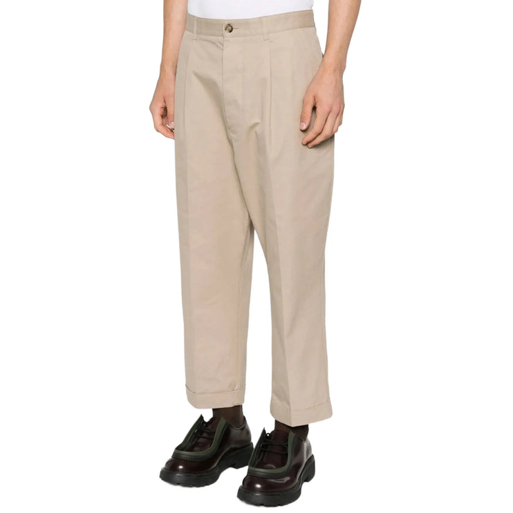 Model Front Side View of Ami Paris Carrot Oversized Trousers Beige