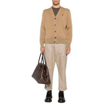 Model Front View of Ami Paris Carrot Oversized Trousers Beige