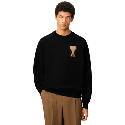 Model View of Ami Paris Cotton Ami De Coeur Black Sweatshirt USW771747-001