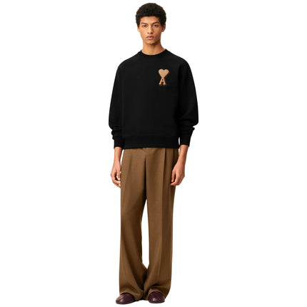 Model Front View of Ami Paris Cotton Ami De Coeur Black Sweatshirt USW771747-001