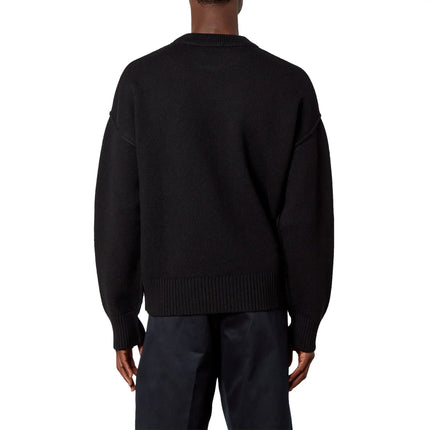 Ami Paris Red Ami De Coeur Logo Intarsia Off Black Sweatshirt