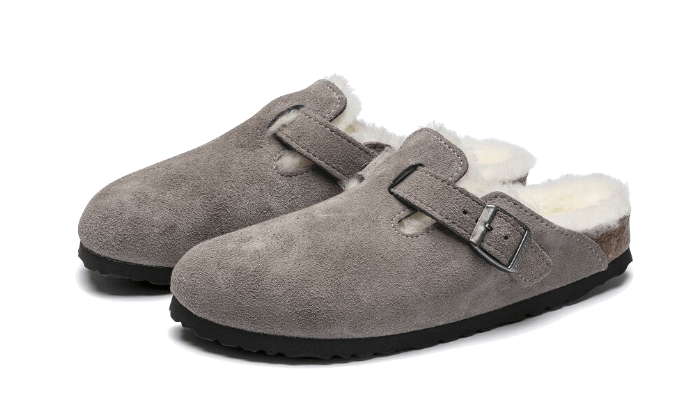 Birkenstock Boston Shearling Suede Stone Coin