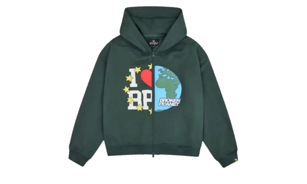 Broken Planet My Planet Zip Up Hoodie Green