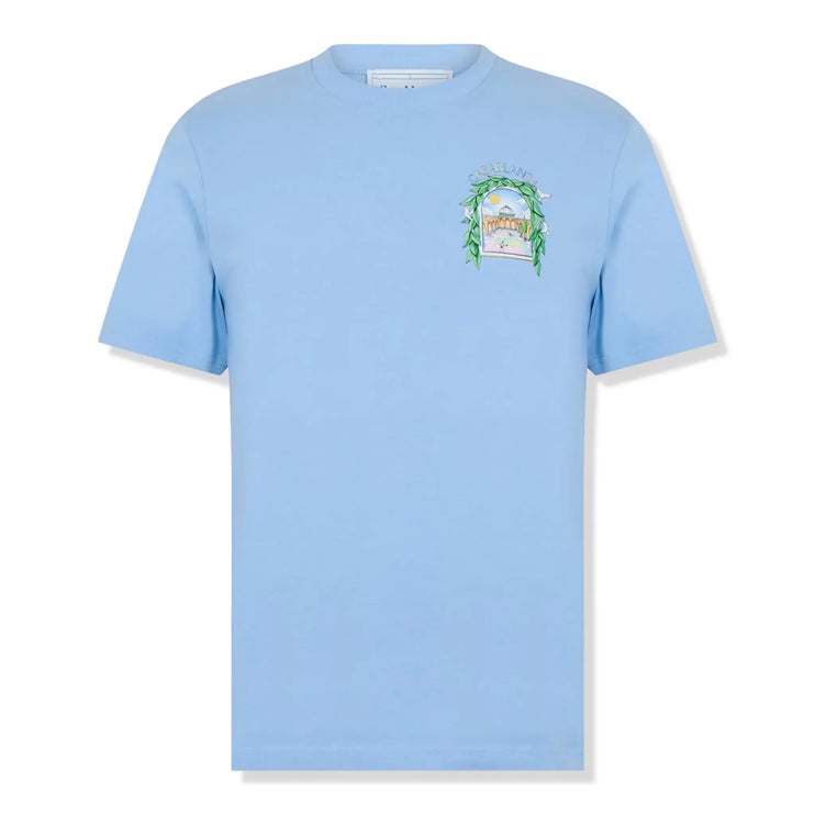 Front view of Casablanca Casa Larche Tennis Blue T Shirt