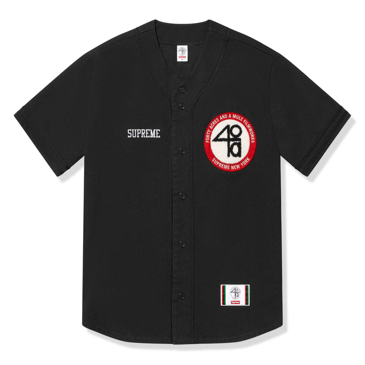 Front view of Supreme 40 Acres Twill Baseball Black Jersey