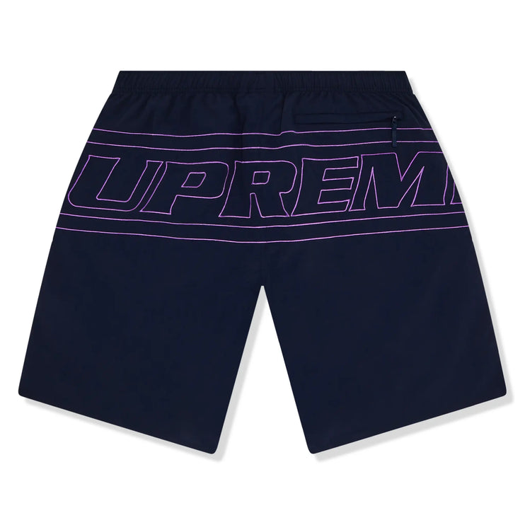 Back View of Supreme Big Logo Nylon Navy Shorts SS25SH42-NAVY