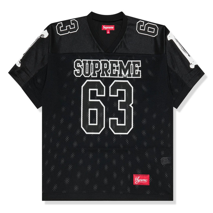 Front View of Supreme Bones Black Football Jersey FW25KN15-BLACK