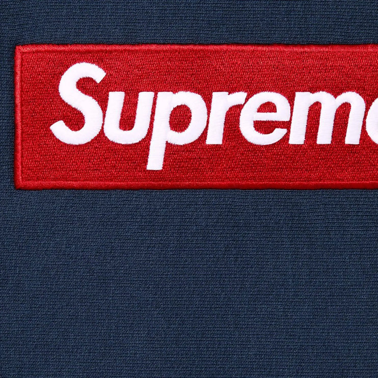 Detail view of Supreme Box Logo Navy Hoodie (FW24) FW24SW11-NAVY