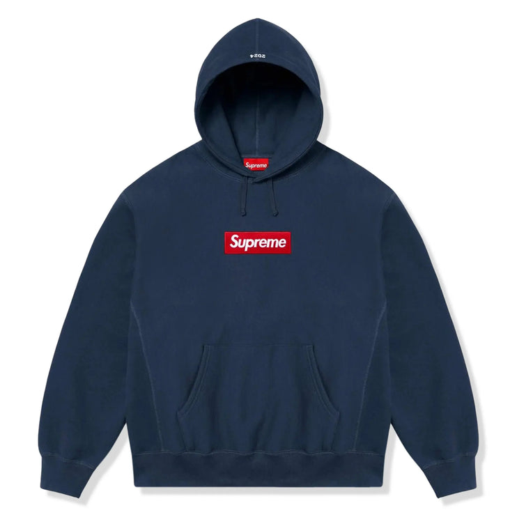 Front view of Supreme Box Logo Navy Hoodie (FW24) FW24SW11-NAVY