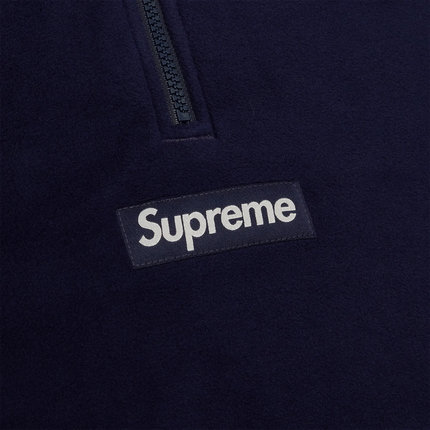 Front logo view of Supreme Polartec Facemask Navy Half-Zip Hoodie (FW24) FW24SW4 NAVY