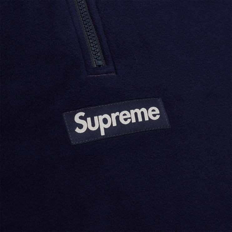 Front logo view of Supreme Polartec Facemask Navy Half-Zip Hoodie (FW24) FW24SW4 NAVY