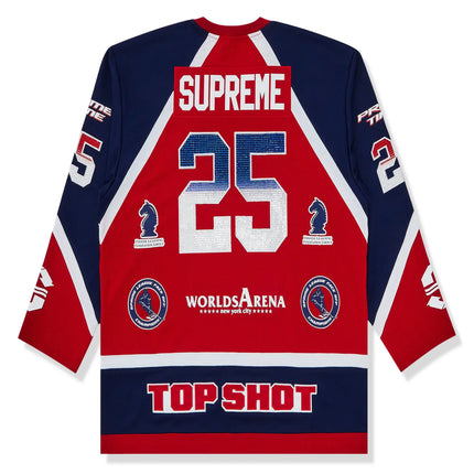 Back View of Supreme Rhinestone Hockey Red Jersey SS25KN29-RED