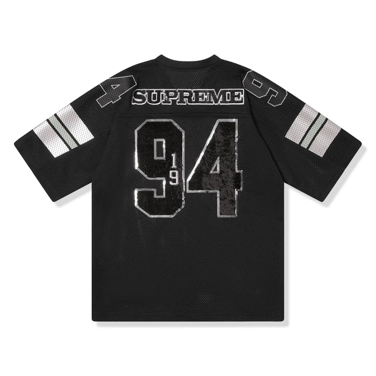 Back View of Supreme Sequin Black Football Jersey (FW25) FW25KN22-BLACK