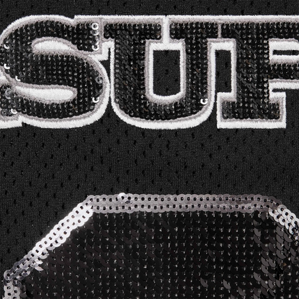 Detailed View of Supreme Sequin Black Football Jersey (FW25) FW25KN22-BLACK