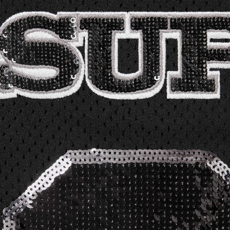 Detailed View of Supreme Sequin Black Football Jersey (FW25) FW25KN22-BLACK