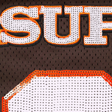 Detailed View of Supreme Sequin Brown Football Jersey (FW25) FW25KN22-BROWN