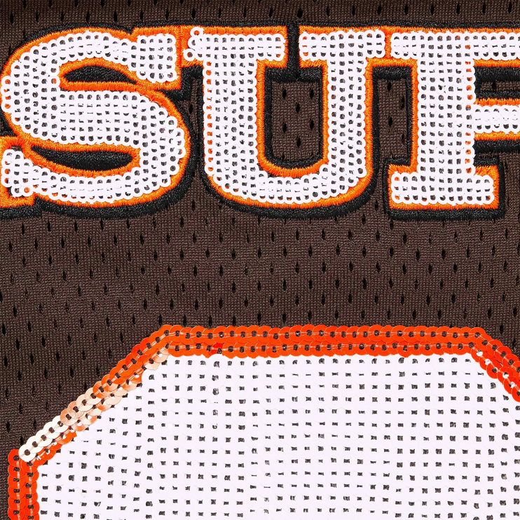Detailed View of Supreme Sequin Brown Football Jersey (FW25) FW25KN22-BROWN