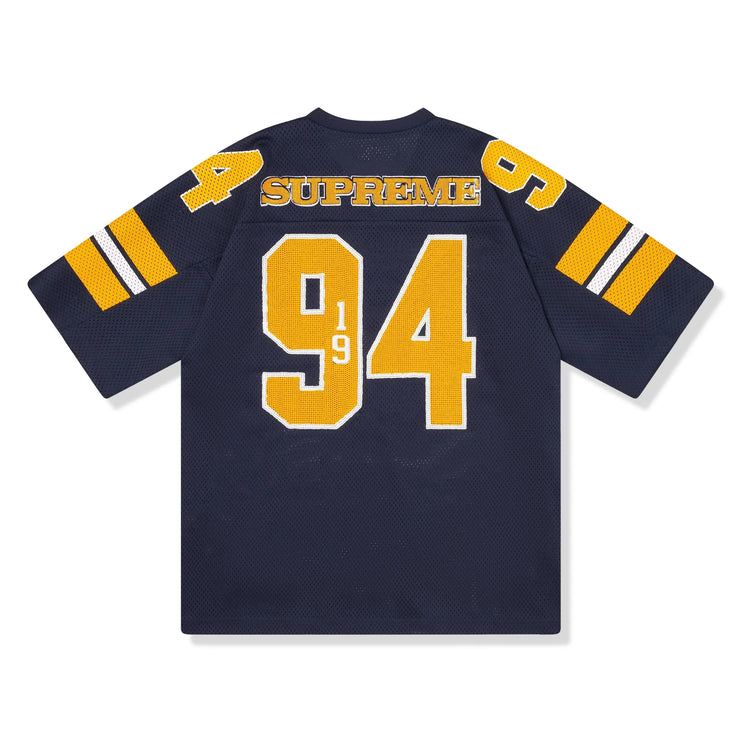 Back View of Supreme Sequin Navy Football Jersey (FW25) FW25KN22-NAVY