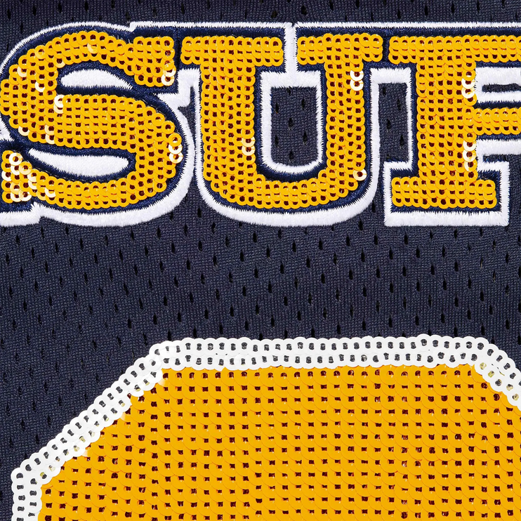 Detailed View of Supreme Sequin Navy Football Jersey (FW25) FW25KN22-NAVY