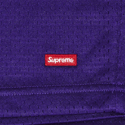 Detailed Material View of Supreme Small Box Baggy Mesh Purple Shorts (SS25) SS25SH18-PURPLE