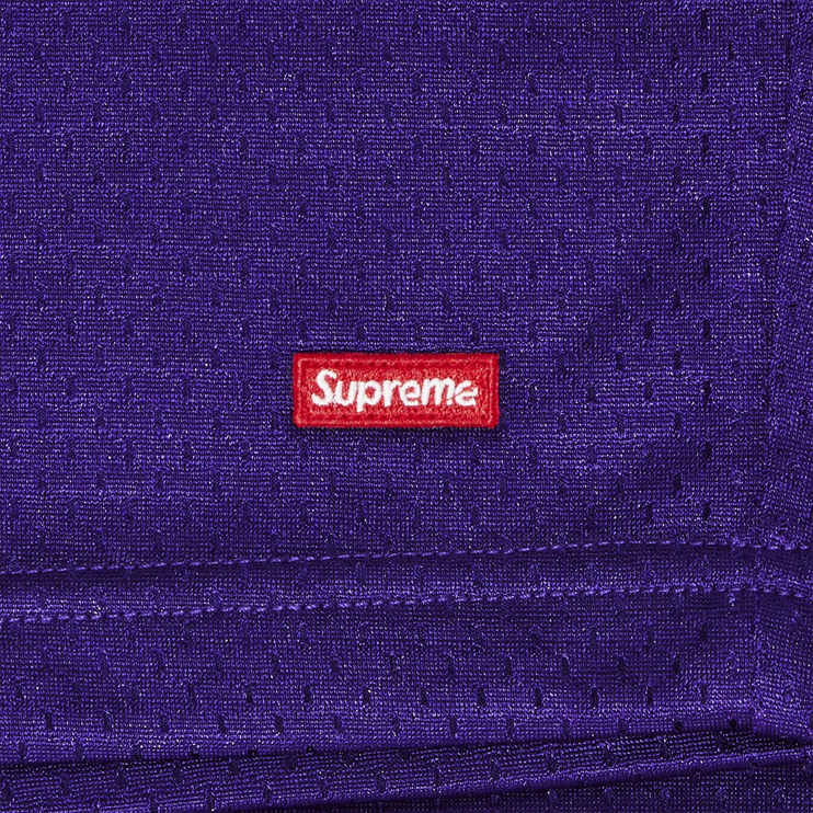 Detailed Material View of Supreme Small Box Baggy Mesh Purple Shorts (SS25) SS25SH18-PURPLE