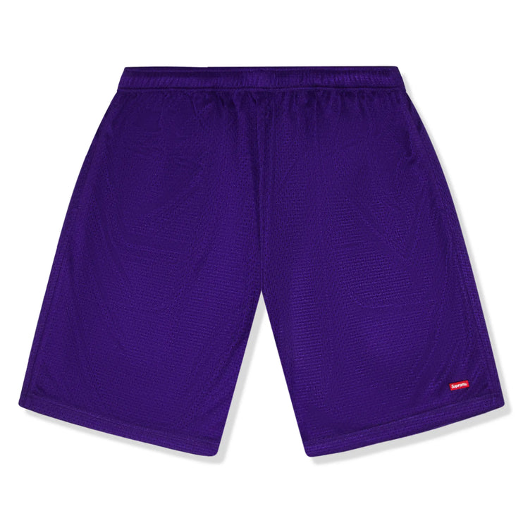 Front View of Supreme Small Box Baggy Mesh Purple Shorts (SS25) SS25SH18-PURPLE