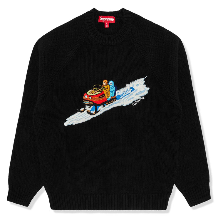 Front view of Supreme Snowmobile Black Knit Sweatshirt 