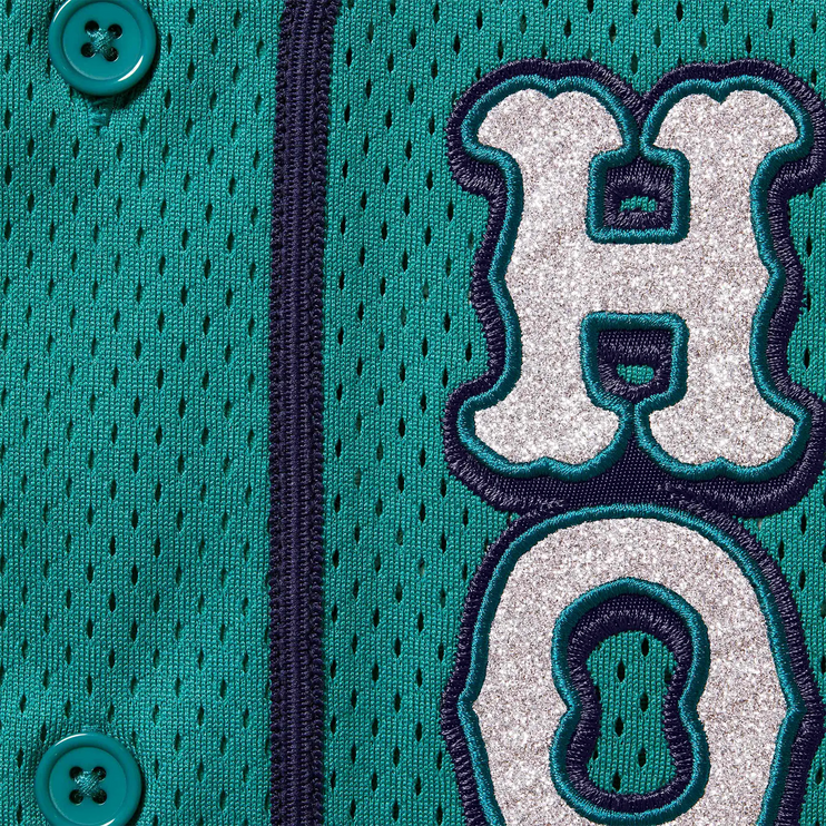 Detailed View of Supreme x Homerun Green Baseball Jersey SS25KN70-TEAL