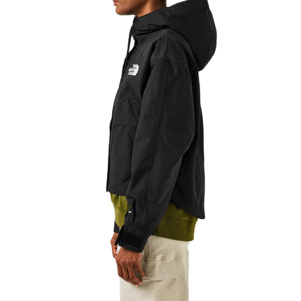 Model Side View of The North Face Mountain Short Black Jacket