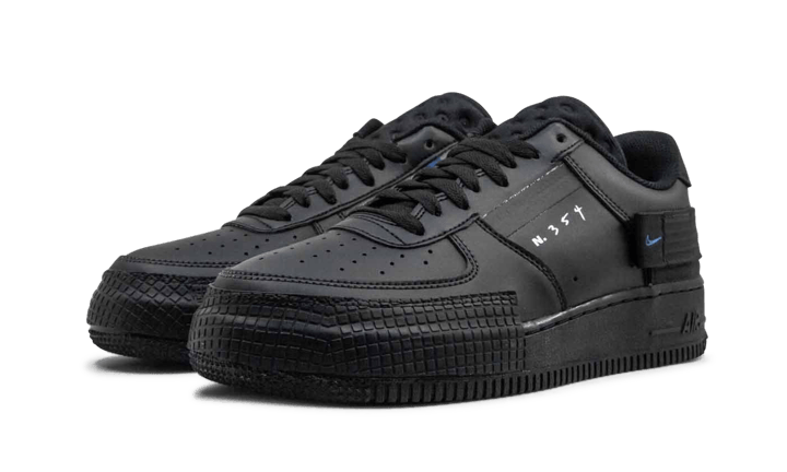 Nike Air Force 1 Low Drop Type Triple Black Addict Sneakers