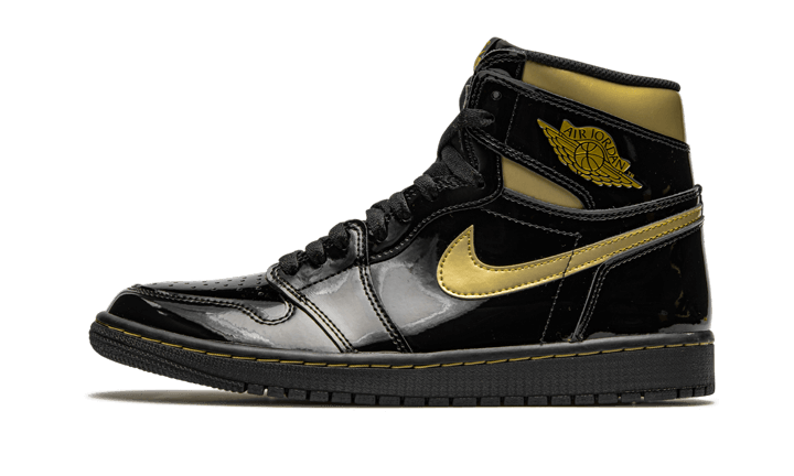 Air Jordan 1 High Schwarz Metallic Gold Suchtige Turnschuhe Addict Sneakers